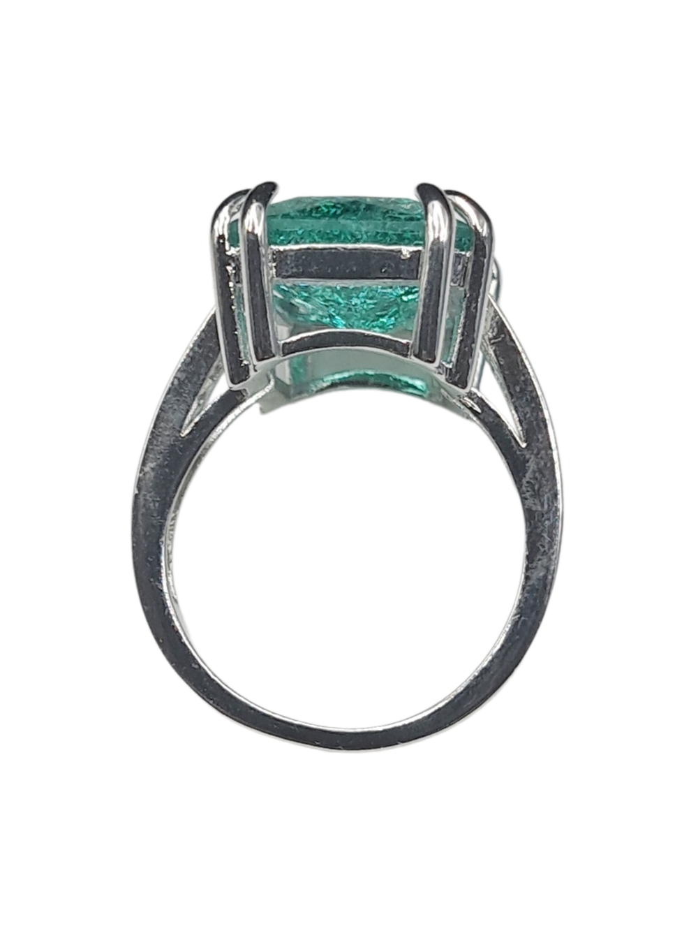 Emerald Green Cushion Cocktail Ring - Silver Tone - Picture 4 of 7